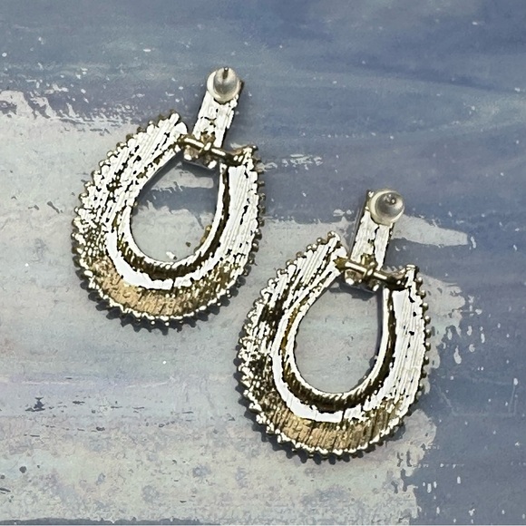Elegant Silver Hoop Earrings Crystal Sparkles Post - Picture 6 of 8